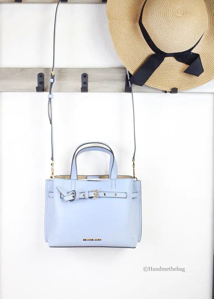 Michael Kors Emilia Small Pale Blue Leather Satchel Bag - WanderMart Co.