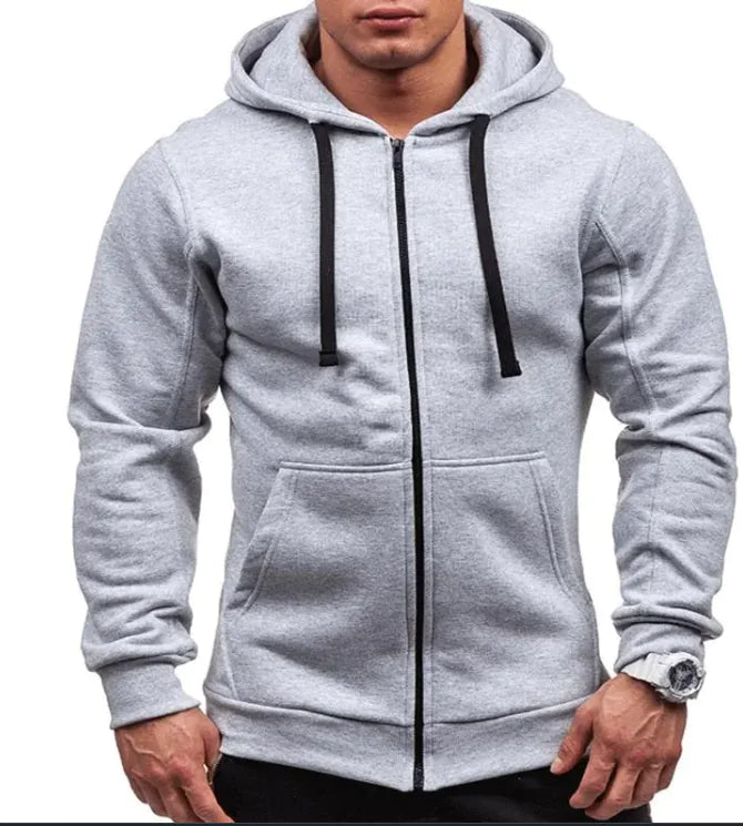 Sweatshirt Men's Zipper Hooded Jacket Men's European And American Hooded Solid Color Cardigan - WanderMart Co.