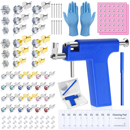 Ear Piercing Gun with Piercing Tools Kit, Professional Ear Nose Piercing Gun Machine Set for Salon At Home Piercing Blue Gun with Ear Studs - WanderMart Co.