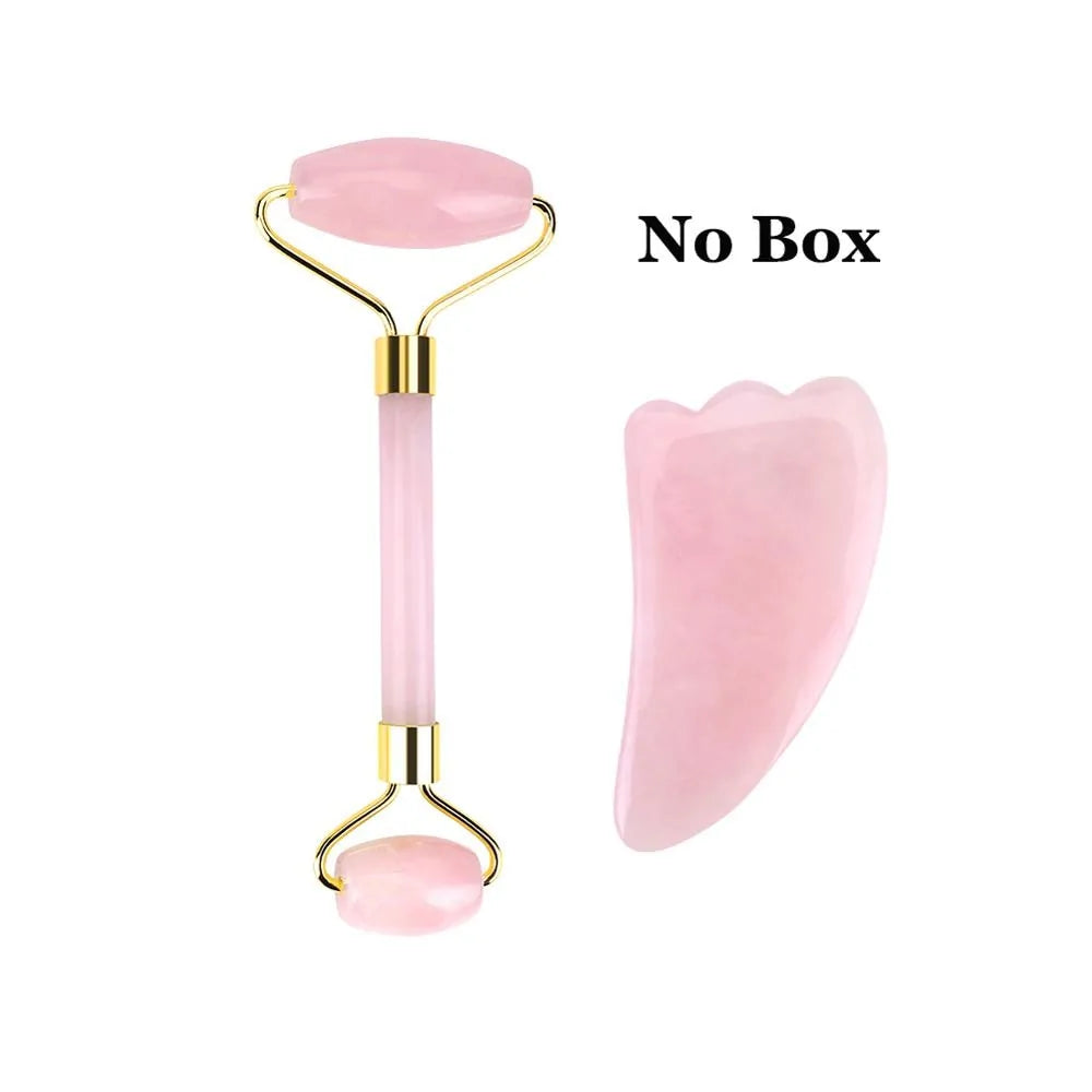 Rose Quartz and Jade Roller Slimming Face Massager - WanderMart Co.