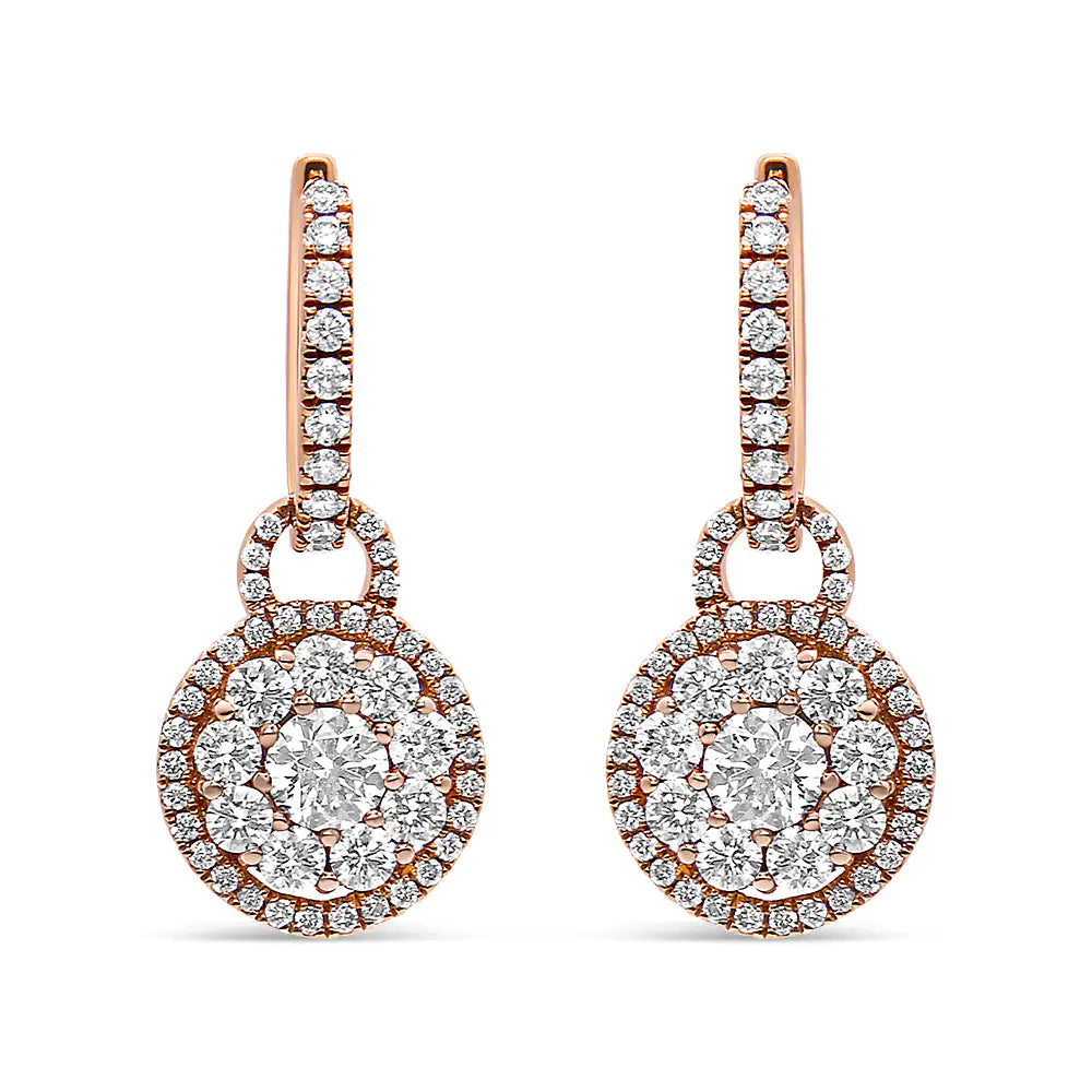 18K Rose Gold 1 1/2 Cttw Round Shaped Diamond Composite Drop and Dangle Leverback Earrings (F-G Color, VS1-VS2 Clarity) - WanderMart Co.