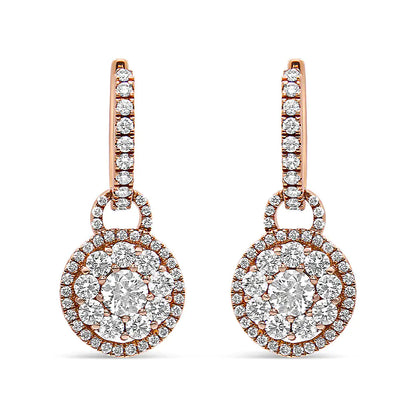 18K Rose Gold 1 1/2 Cttw Round Shaped Diamond Composite Drop and Dangle Leverback Earrings (F-G Color, VS1-VS2 Clarity) - WanderMart Co.