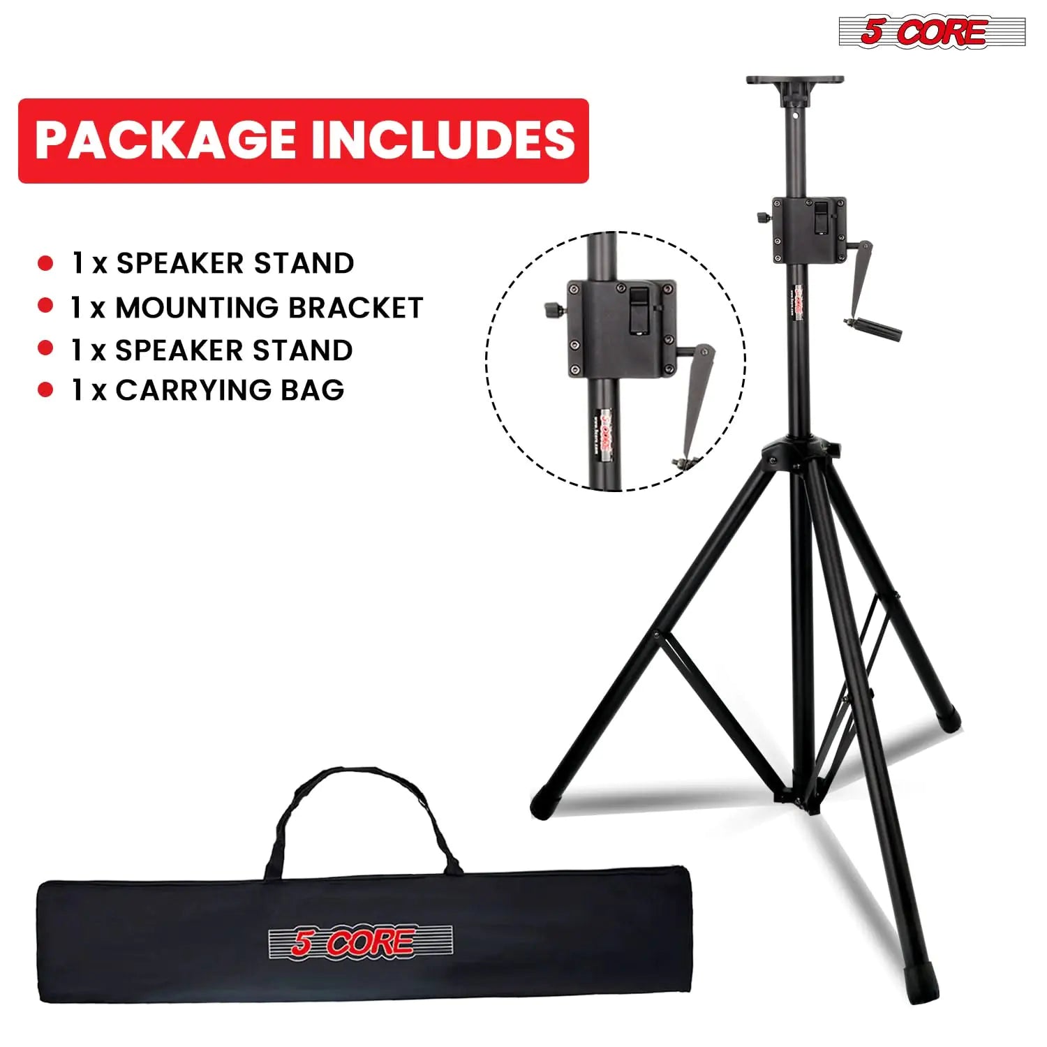 5 Core Speaker Stand Tripod Tall Crank Up Height Adjustable Heavy Duty Floor Stands 35mm PA Pole Mount - WanderMart Co.