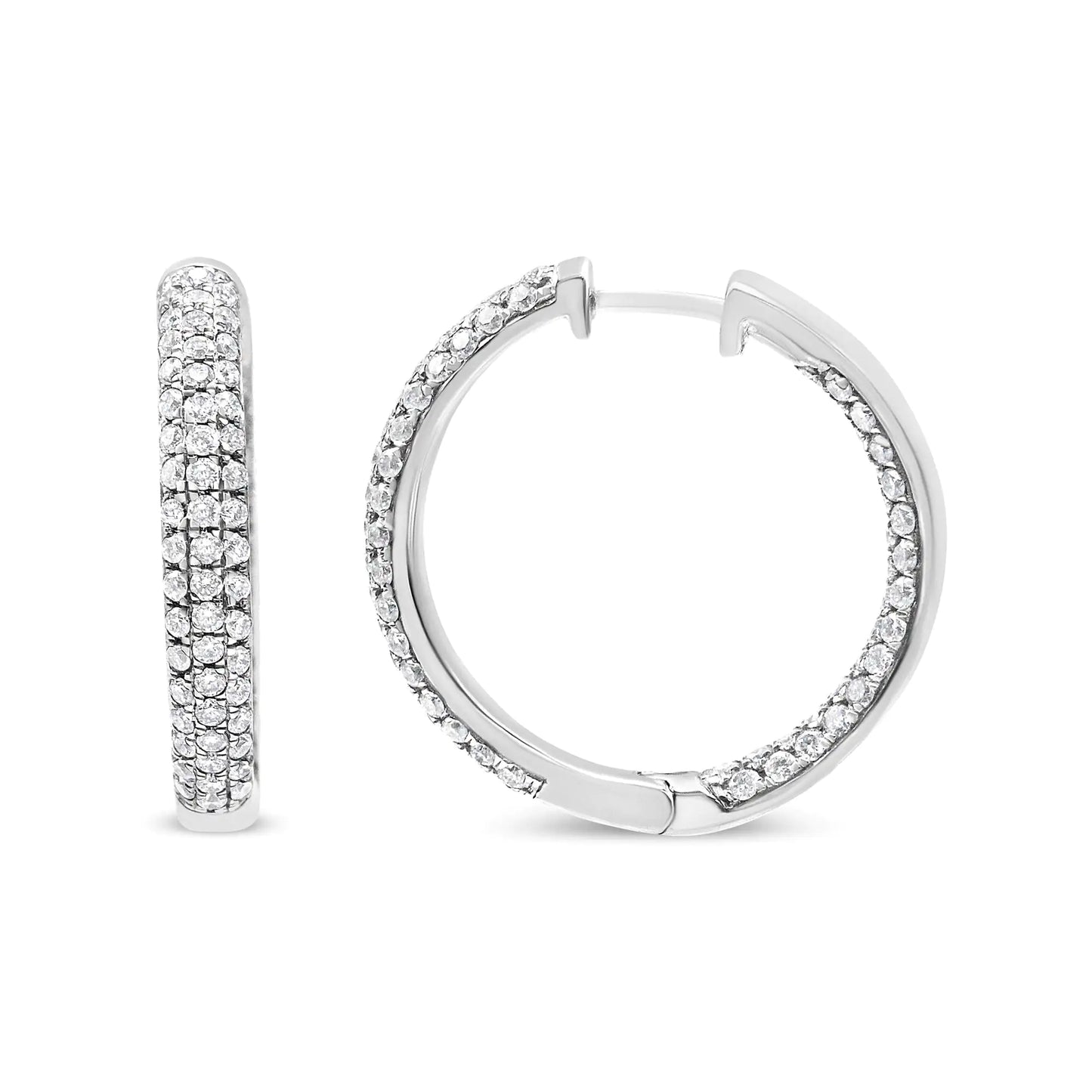 14K White Gold 2.00 Cttw Lab Grown Diamond Triple Row Inside Out Hoop Earrings (G-H Color, SI1-SI2 Clarity) - WanderMart Co.