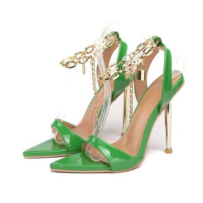 Chain Ankle Strap Peep Toe High Heels - WanderMart Co.