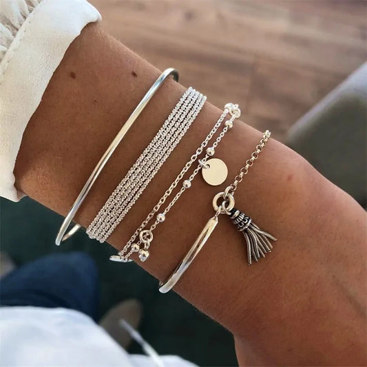 Bohemian Tassel Round Bracelet Set