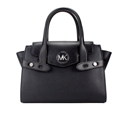 Michael Kors Carmen Medium Black Silver Leather Satchel - WanderMart Co.