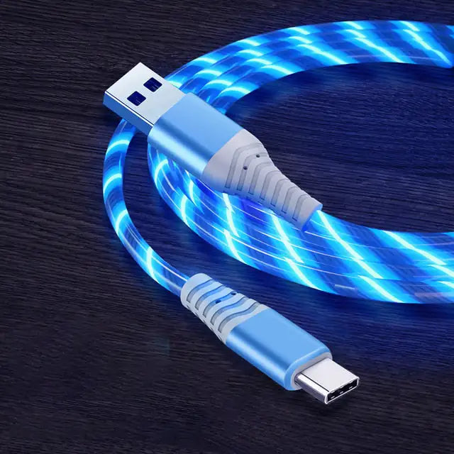 3A Glowing Cable Micro USB Type C Cable Fast Charging For iPhone LED light phone Chargers - WanderMart Co.