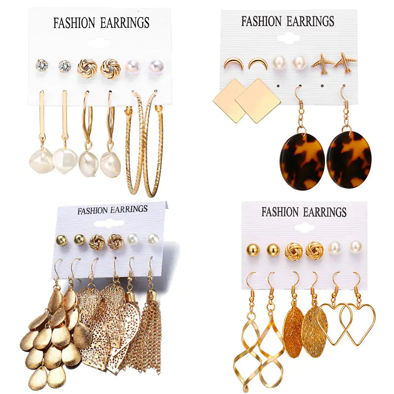 Gold Sequin Drop Earrings Set - WanderMart Co.