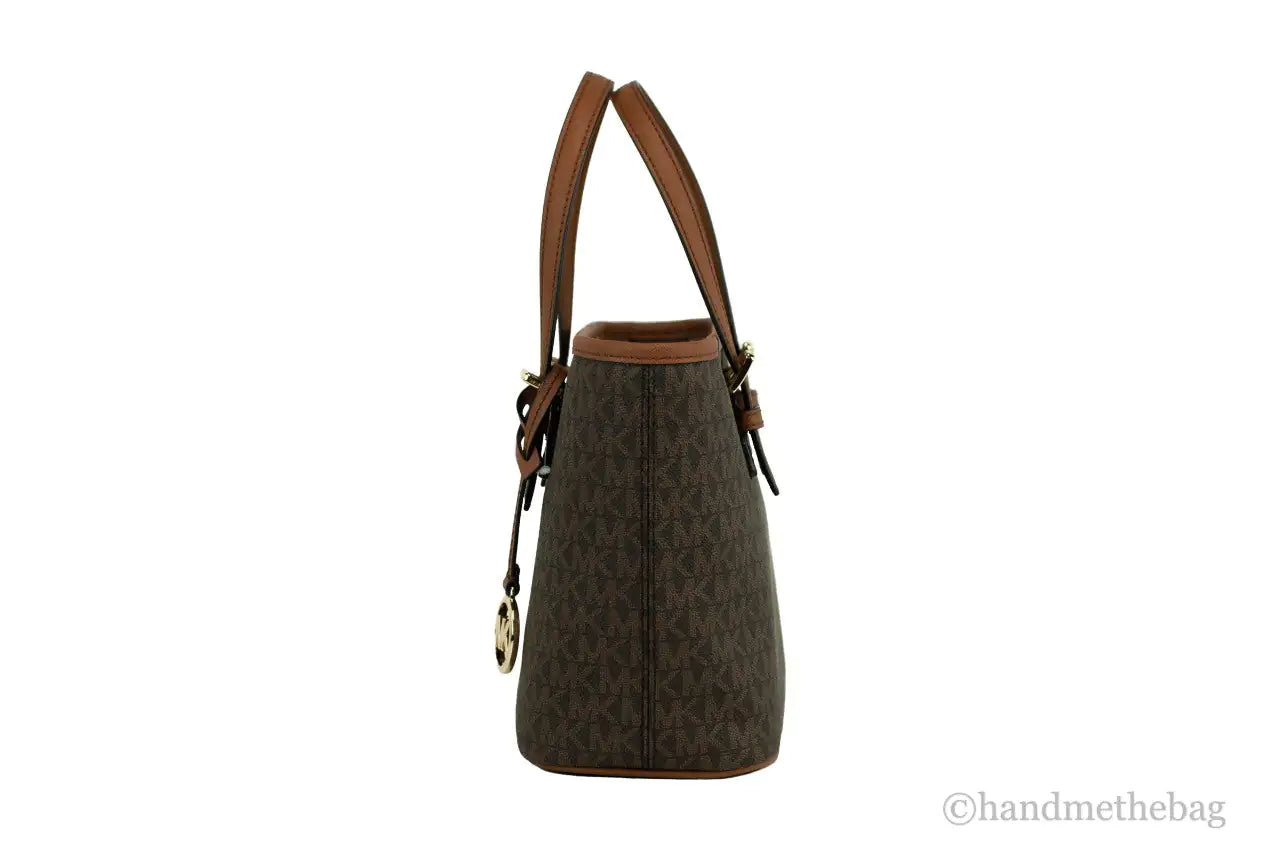 Michael Kors Jet Set Brown Signature XS Carryall Top Zip Crossbody Tote Handbag - WanderMart Co.