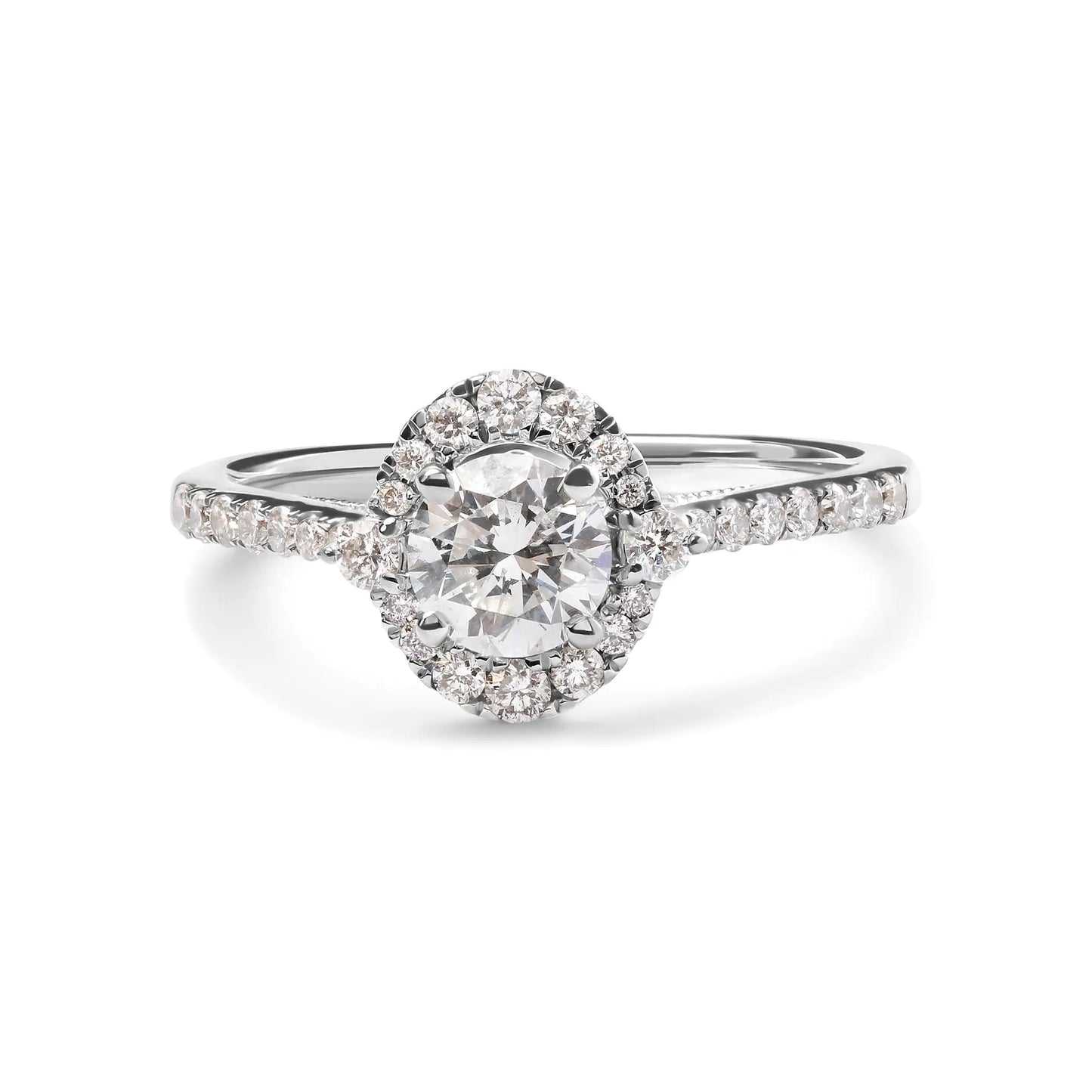 GIA Certified 14k White Gold 4/5 Cttw Diamond Halo Engagement Ring (G-H Color, SI1-SI2 Clarity) - WanderMart Co.