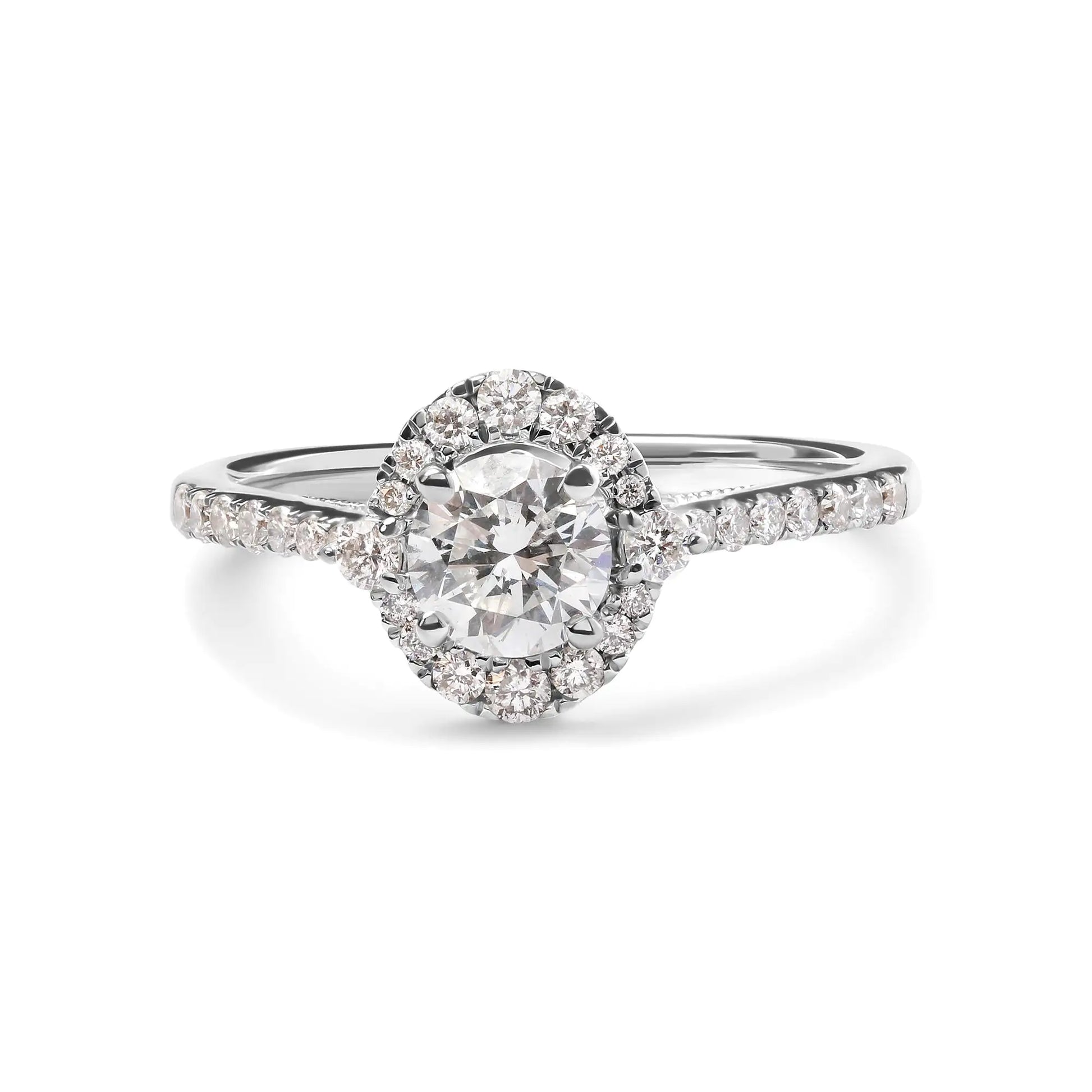 GIA Certified 14k White Gold 4/5 Cttw Diamond Halo Engagement Ring (G-H Color, SI1-SI2 Clarity) - WanderMart Co.