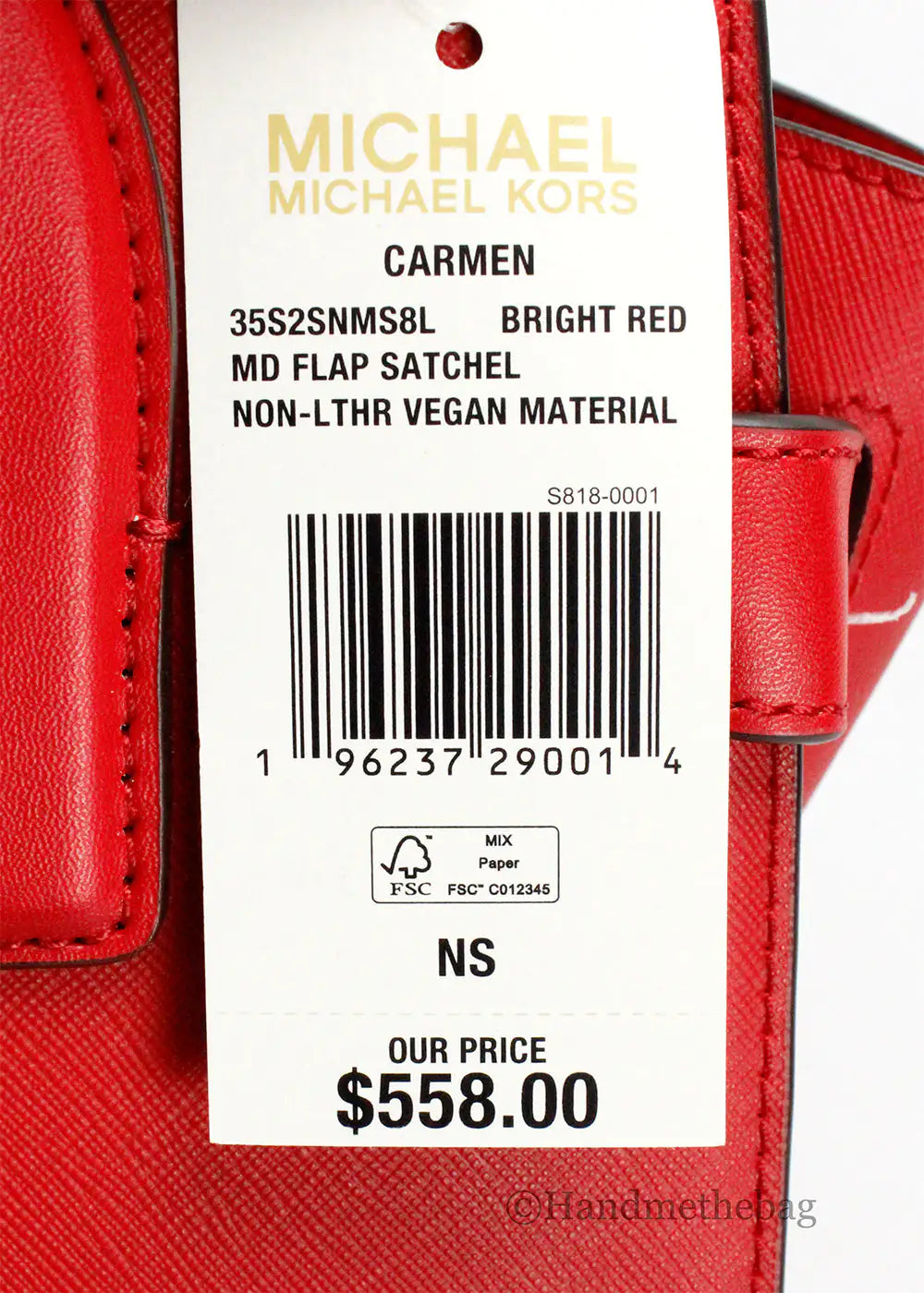 Michael Kors Carmen Medium Bright Red Vegan Leather Satchel - WanderMart Co.