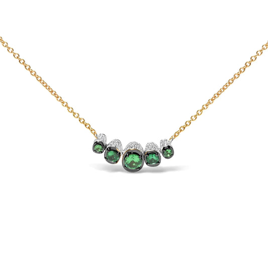 18K Rose Gold 3/4 Cttw Pave Diamonds and Graduated Green Tsavorite Gemstone Curved Bar Choker Necklace (G-H Color, SI1-SI2 Clarity) - Adjustable up to 14" - 16.5" - WanderMart Co.