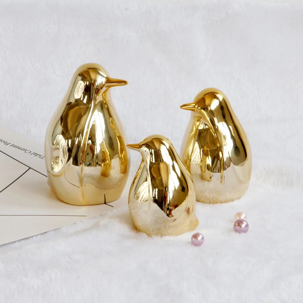 Gold Ceramic Penguin Fake Animal Statue - WanderMart Co.