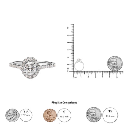 GIA Certified 14k White Gold 4/5 Cttw Diamond Halo Engagement Ring (G-H Color, SI1-SI2 Clarity) - WanderMart Co.