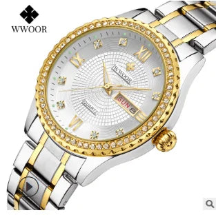 WWOOR Diamond Women's Fashion Dress Gold Quartz Watch - WanderMart Co.