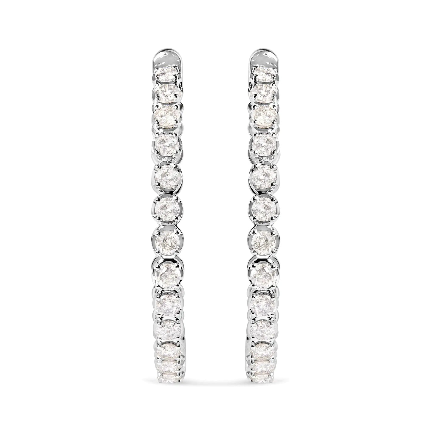 14K White Gold 7.0 Cttw Diamond 1-¾ Inside Out Hinged Leverback Hoop Earrings (I-J Color, I2-I3 Clarity) - WanderMart Co.