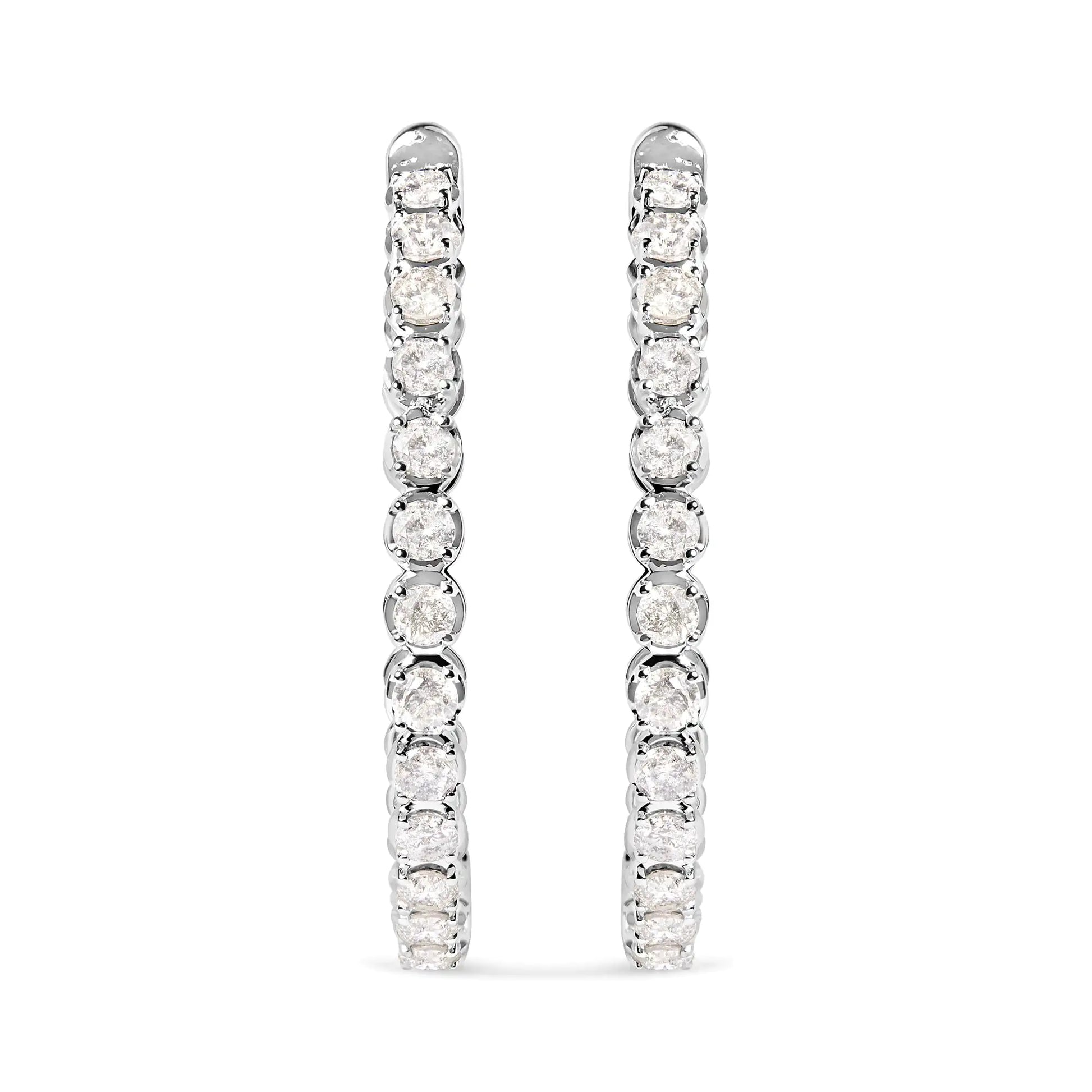 14K White Gold 7.0 Cttw Diamond 1-¾ Inside Out Hinged Leverback Hoop Earrings (I-J Color, I2-I3 Clarity) - WanderMart Co.