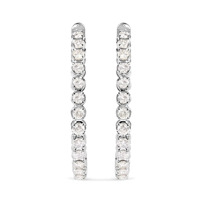 14K White Gold 7.0 Cttw Diamond 1-¾ Inside Out Hinged Leverback Hoop Earrings (I-J Color, I2-I3 Clarity) - WanderMart Co.