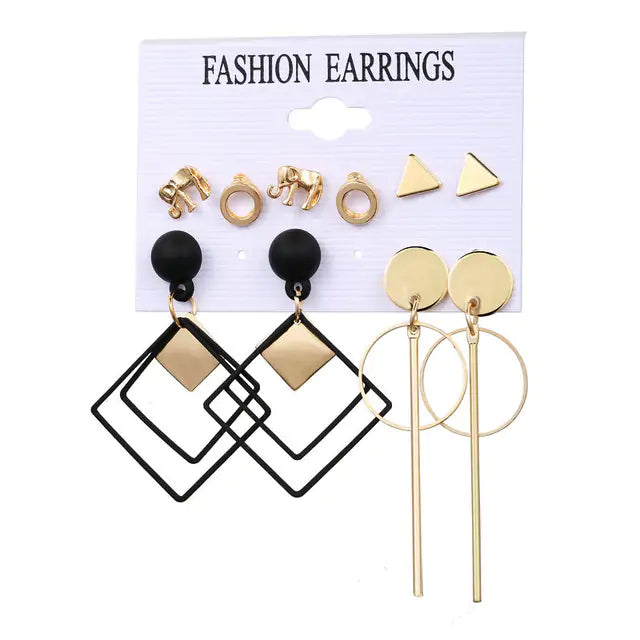 Gold Sequin Drop Earrings Set - WanderMart Co.