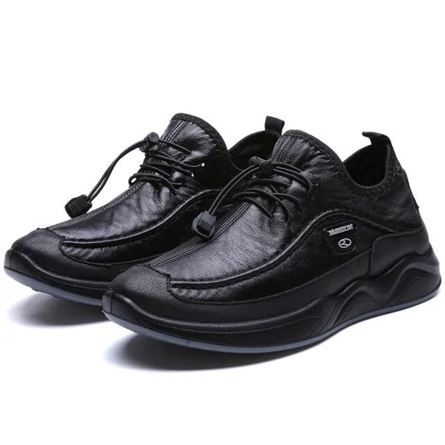 Black Lace-Up Breathable Leather Shoes - WanderMart Co.