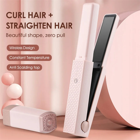 Cordless USB Hair Straightener Mini Ceramics Hair Curler - WanderMart Co.