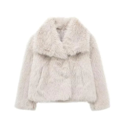 Women's Faux Fox Fur Coat: Luxe Furry Jacket for Autumn and Winter - WanderMart Co.