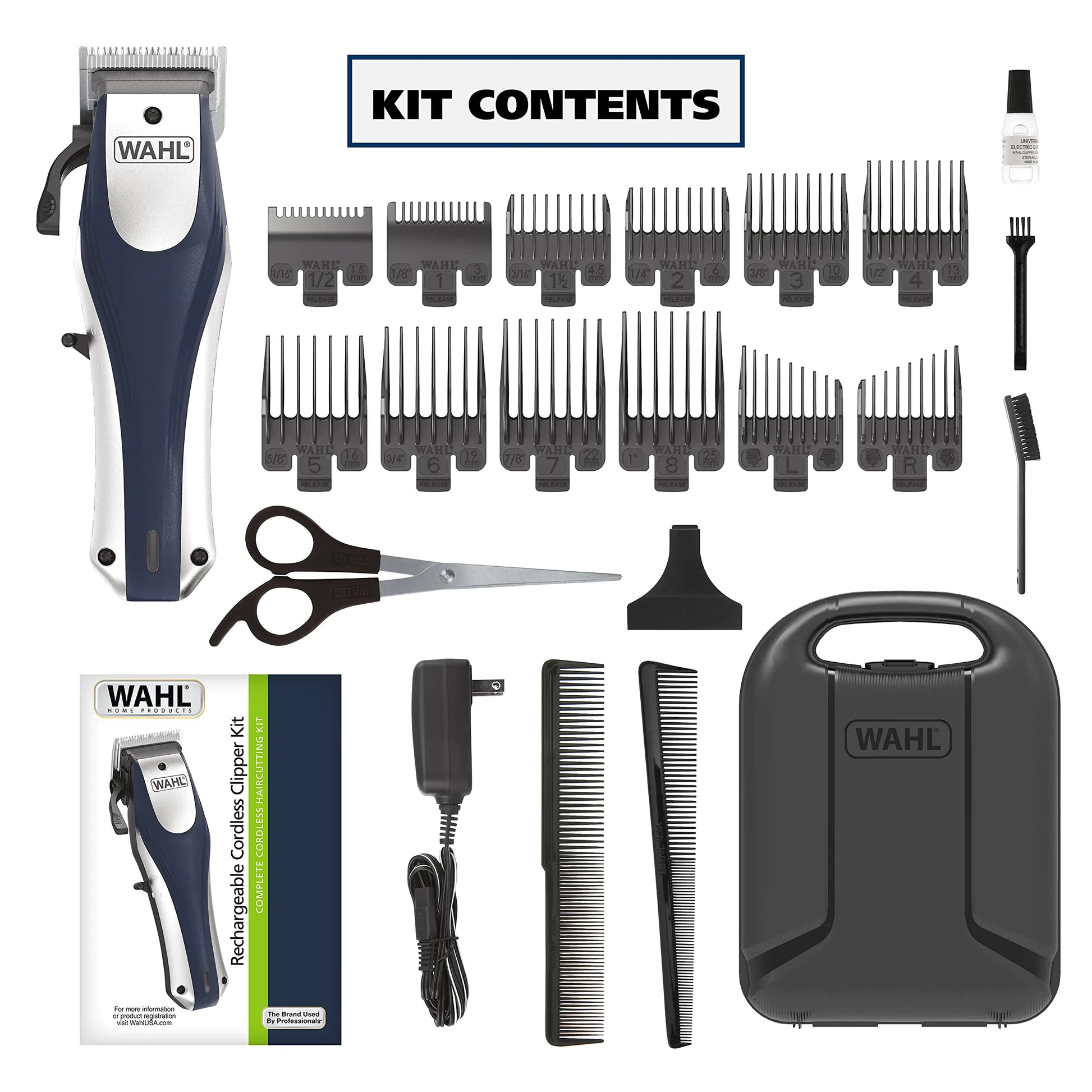 Wahl Lithium Ion Pro Rechargeable Cordless Hair Clippers for Men, Woman, & Children with Smart Charge Technology for Convenient at Home Haircutting - Model 79470 Sliver 22 Piece Set - WanderMart Co.