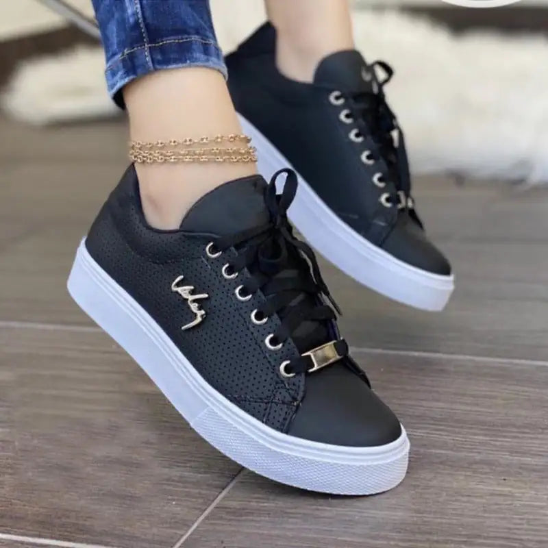 Women Flat Sneakers Breathable Lace-up Shoes For Girls - WanderMart Co.