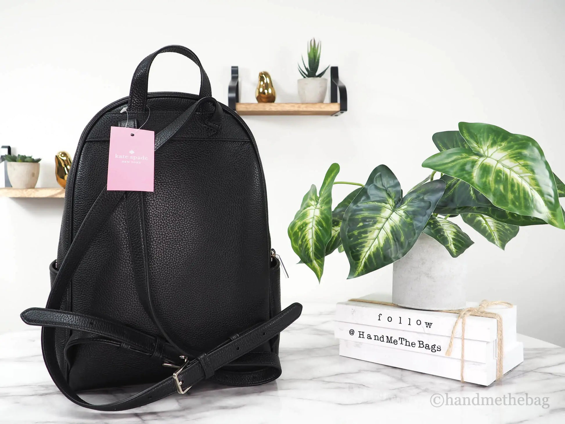 Kate Spade Leila Medium Black Leather Dome Shoulder Backpack - WanderMart Co.