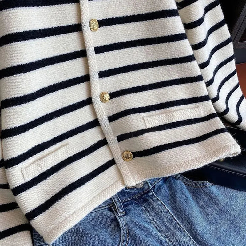 Striped Knitted Sweater Cardigan - WanderMart Co.