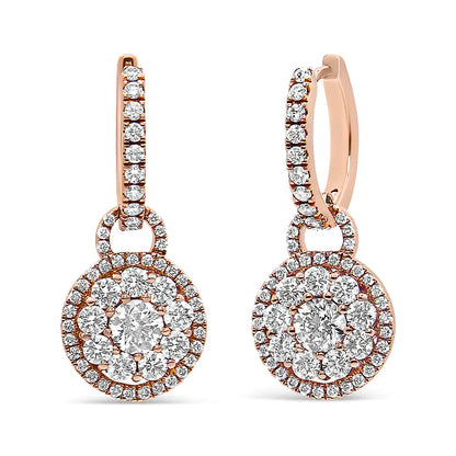 18K Rose Gold 1 1/2 Cttw Round Shaped Diamond Composite Drop and Dangle Leverback Earrings (F-G Color, VS1-VS2 Clarity) - WanderMart Co.