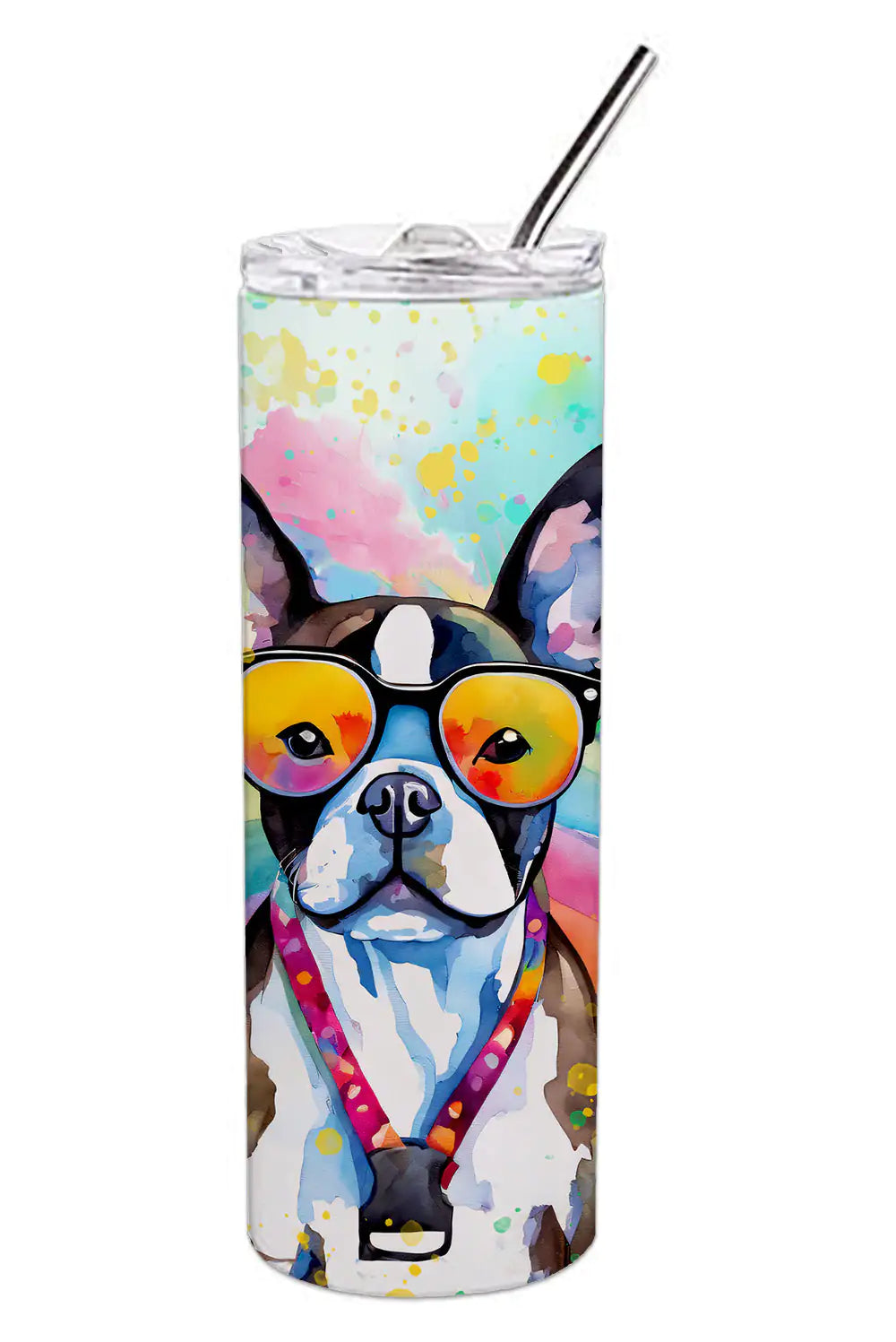 Boston Terrier Hippie Dawg Stainless Steel Skinny Tumbler - WanderMart Co.