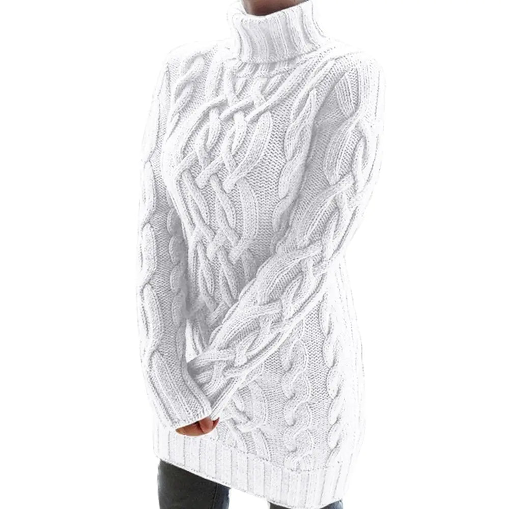 Turtleneck Twist Knitted Sweater Dress - WanderMart Co.