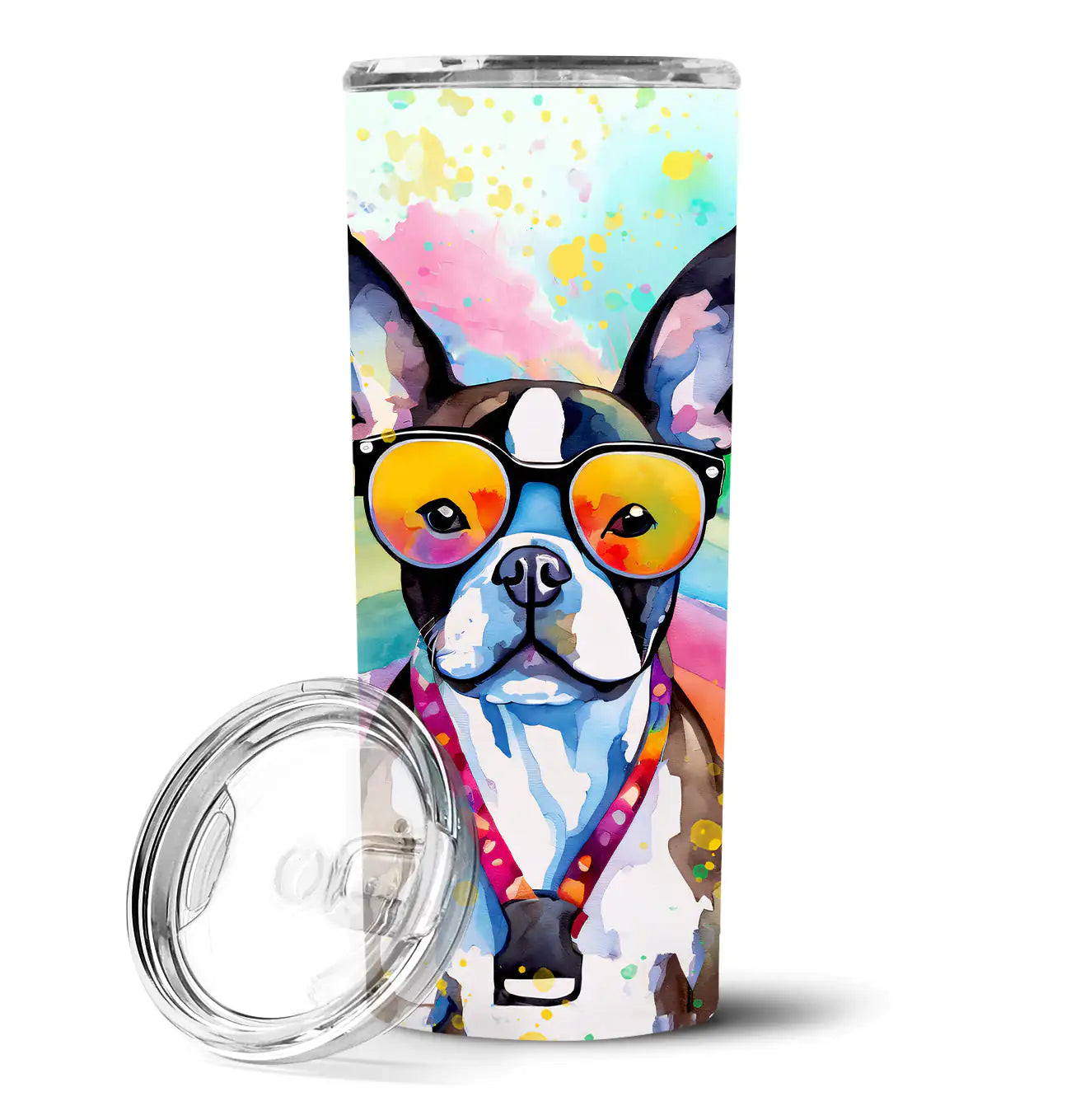 Boston Terrier Hippie Dawg Stainless Steel Skinny Tumbler - WanderMart Co.