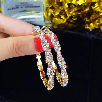 Shiny Screw Crystal Round Hoop Earrings - WanderMart Co.