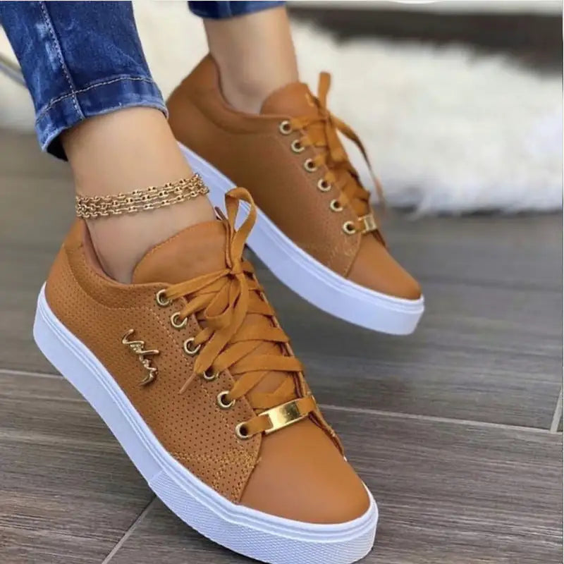 Women Flat Sneakers Breathable Lace-up Shoes For Girls - WanderMart Co.