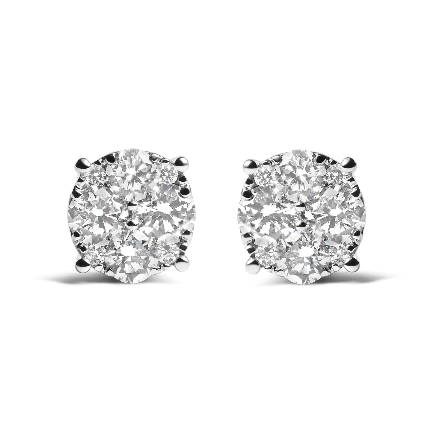 14K White Gold 2.00 Cttw Lab Grown Diamond Cluster Stud Earrings (G-H Color, VS1-VS2 Clarity) - WanderMart Co.