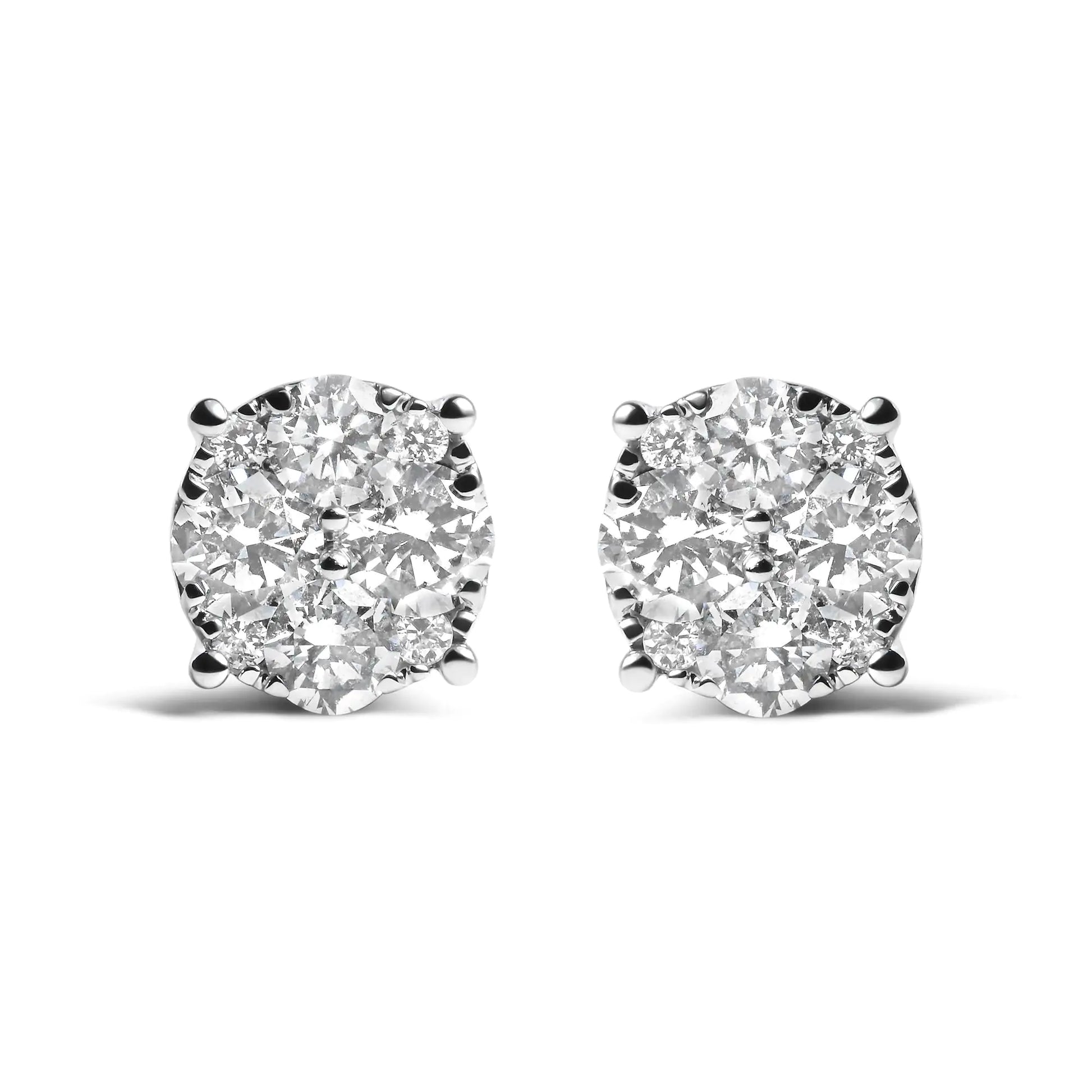 14K White Gold 2.00 Cttw Lab Grown Diamond Cluster Stud Earrings (G-H Color, VS1-VS2 Clarity) - WanderMart Co.