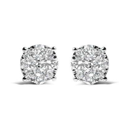 14K White Gold 2.00 Cttw Lab Grown Diamond Cluster Stud Earrings (G-H Color, VS1-VS2 Clarity) - WanderMart Co.