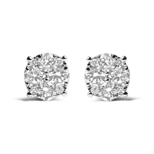 14K White Gold 2.00 Cttw Lab Grown Diamond Cluster Stud Earrings (G-H Color, VS1-VS2 Clarity) - WanderMart Co.