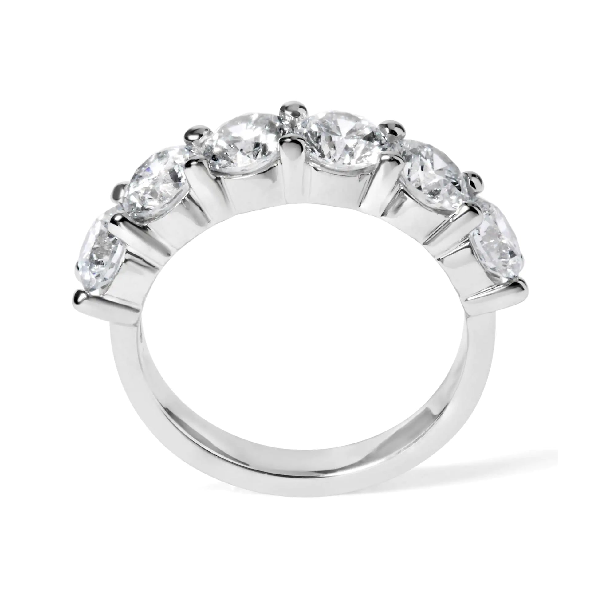 14K White Gold 3.0 Cttw Lab-Grown Diamond Shared Prong Set 6 Stone Band Ring (G-H Color, VS2-SI1 Clarity) - WanderMart Co.