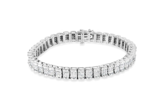 14K White Gold 5.00 Cttw Invisible Set Princess-Cut Diamond Belt and Buckle Tennis 7" Bracelet (H-I Color, SI1-SI2 Clarity) - WanderMart Co.