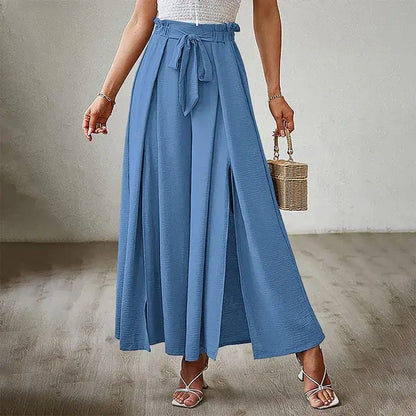 Women's Pants Solid Color Elastic High Waist Wide Leg Trousers - WanderMart Co.