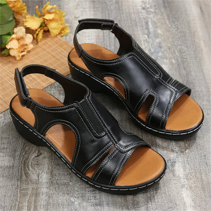 Orthopedic Leather Wedge Sandals - WanderMart Co.