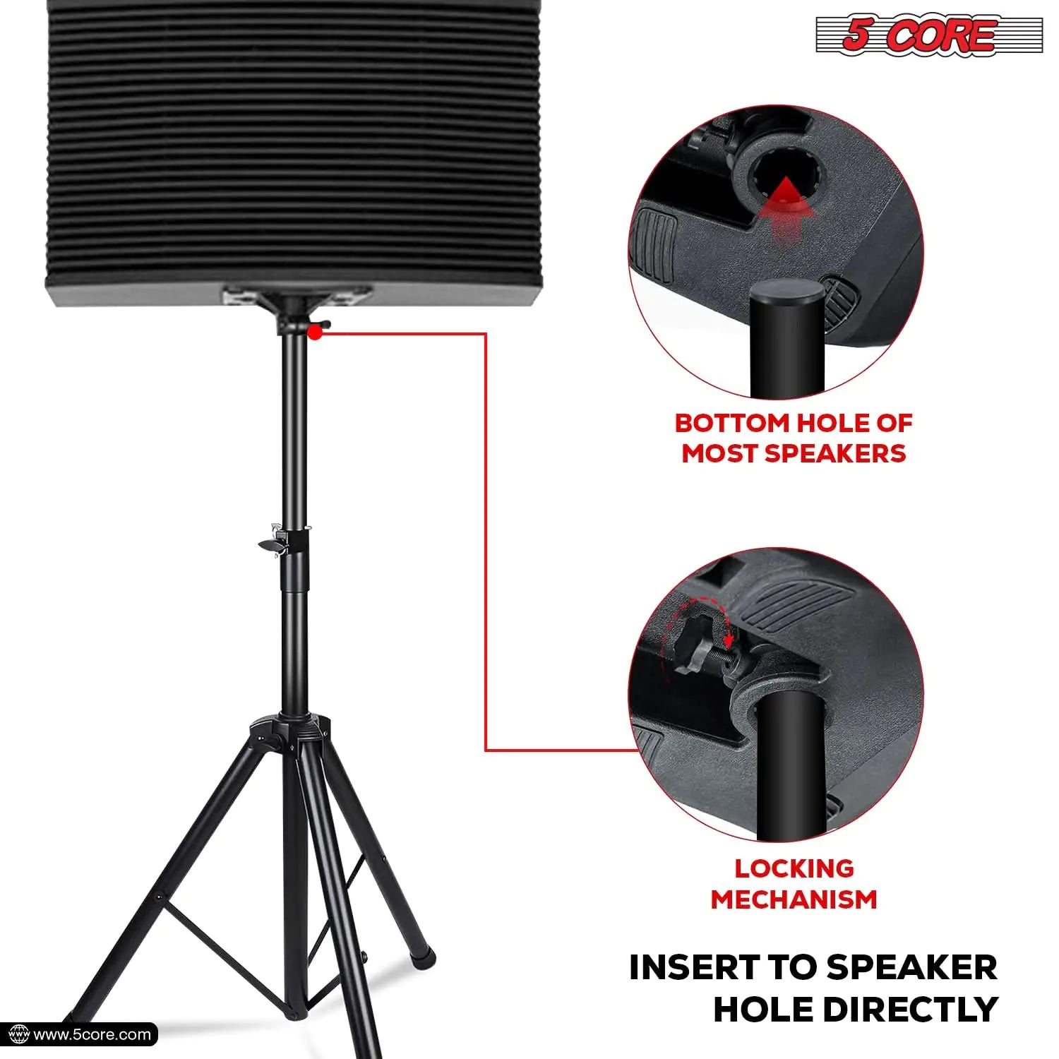 5 Core Speaker Stand Tripod Heavy Duty Adjustable Up to 72 Inch DJ Studio Monitor Stands Pole Mount Black - WanderMart Co.