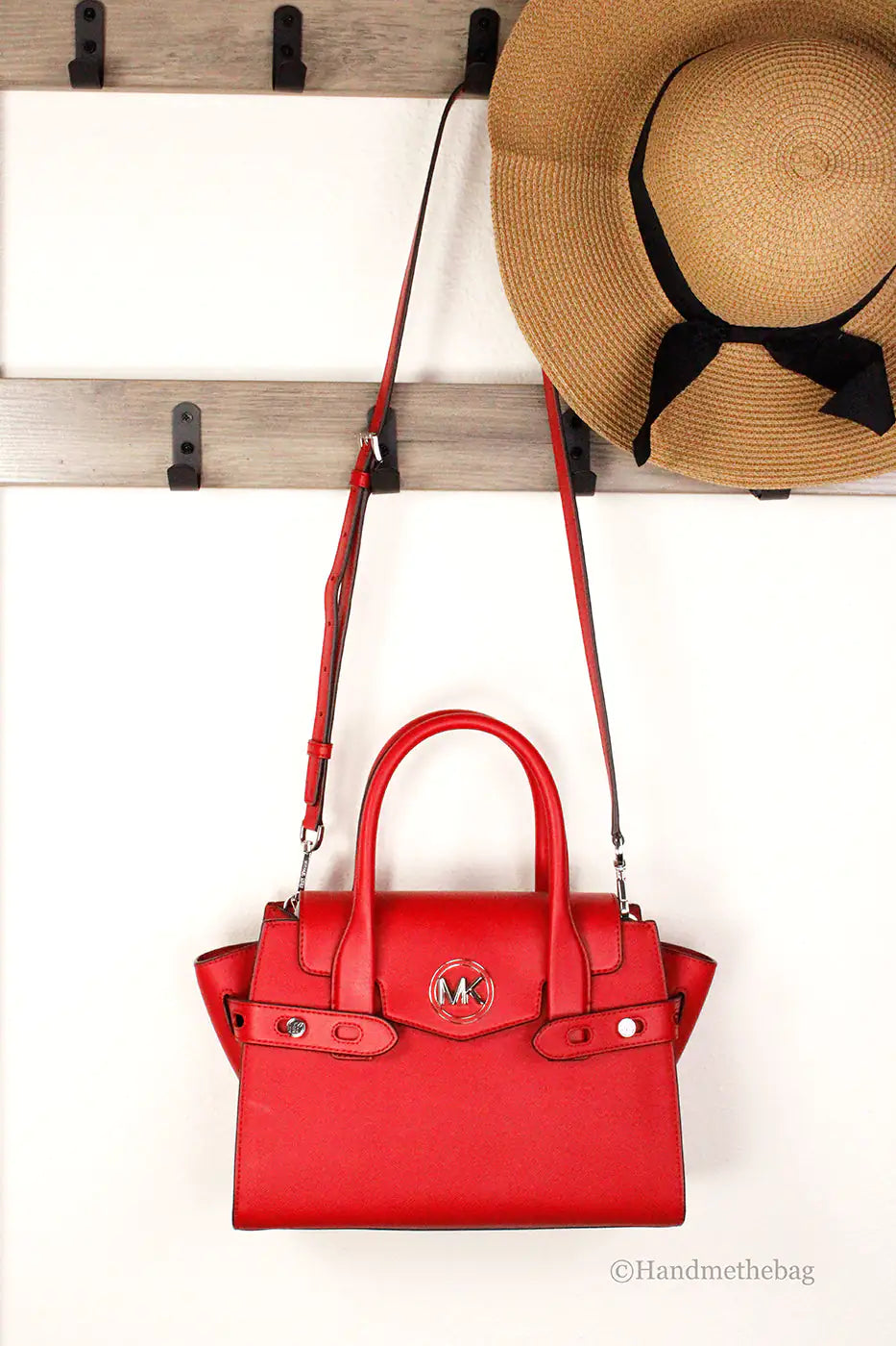 Michael Kors Carmen Medium Bright Red Vegan Leather Satchel - WanderMart Co.