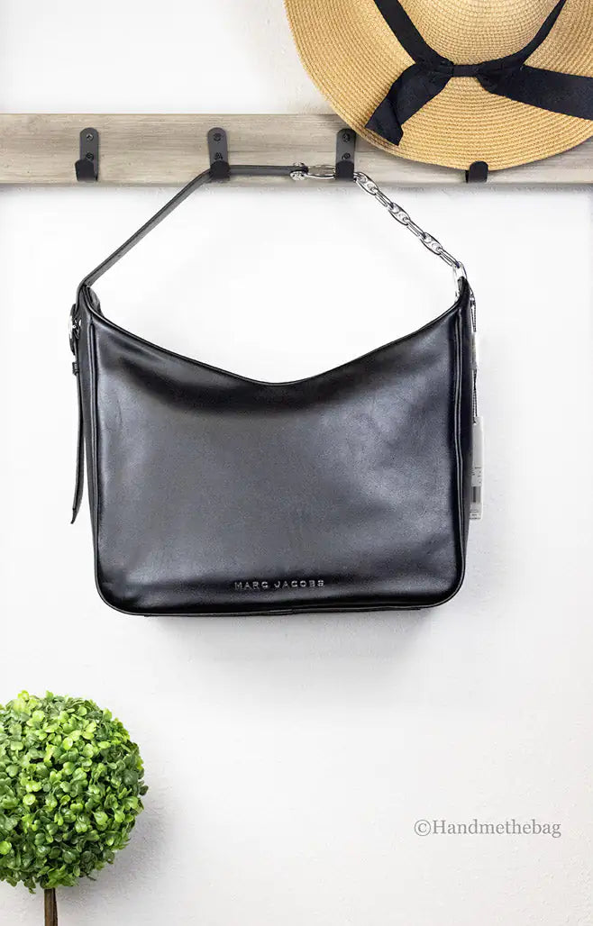 Marc Jacobs Tempo Large Black Leather Hobo Shoulder Bag - WanderMart Co.