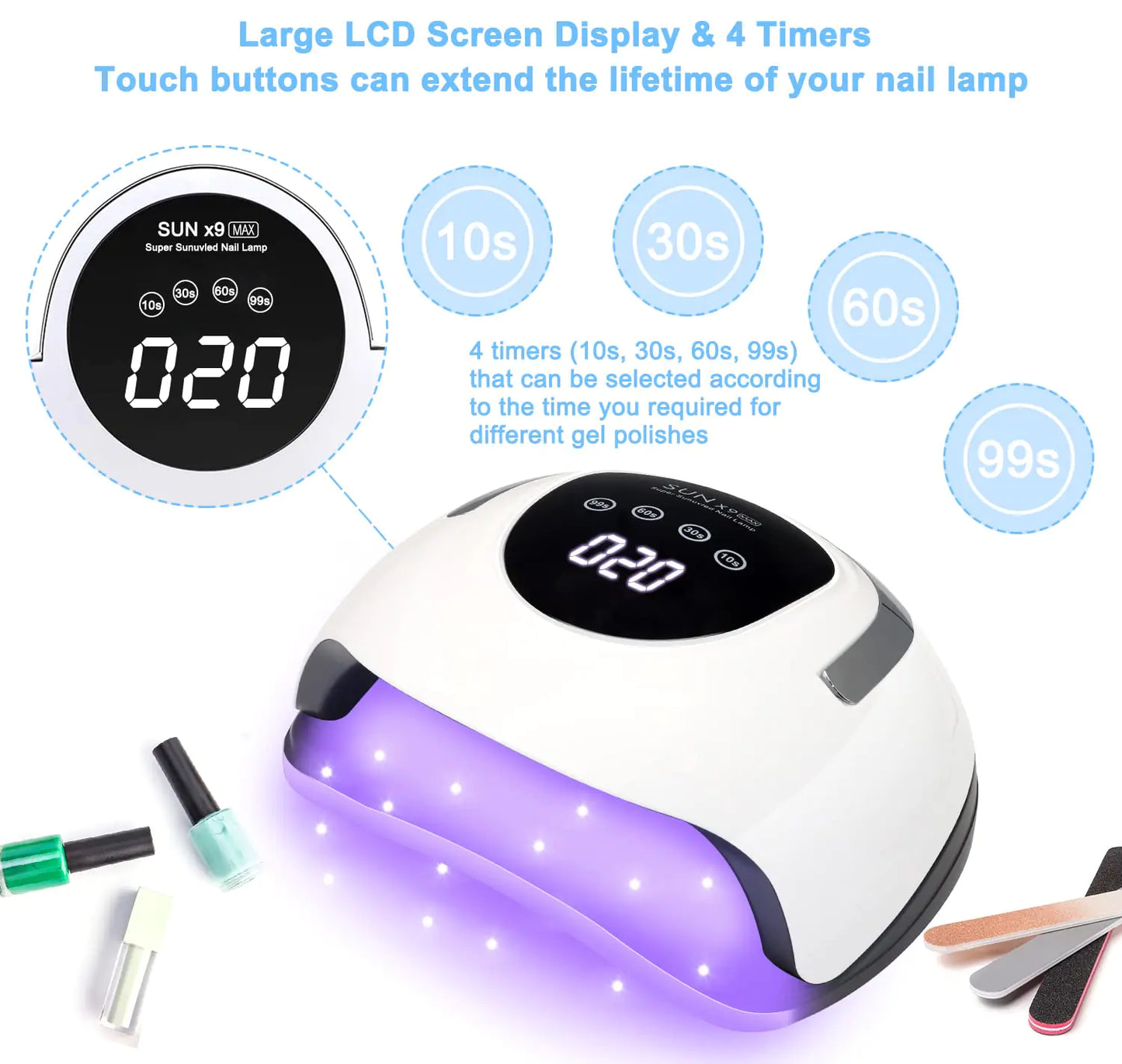 Wisdompark LED Nail Lamp 220W for Gel Nails Fast Curing Dryer with 57pcs Lamp Beads 4 Timers Professional UV Light for Home Salon Nail Art Tools White - WanderMart Co.